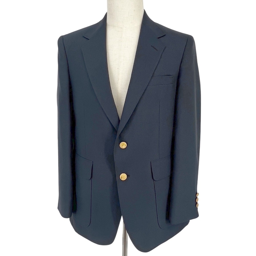 Vintage Edgeworth Mens‎ Navy Blue Blazer Gold Tone Crest Buttons Sport Coat 40S